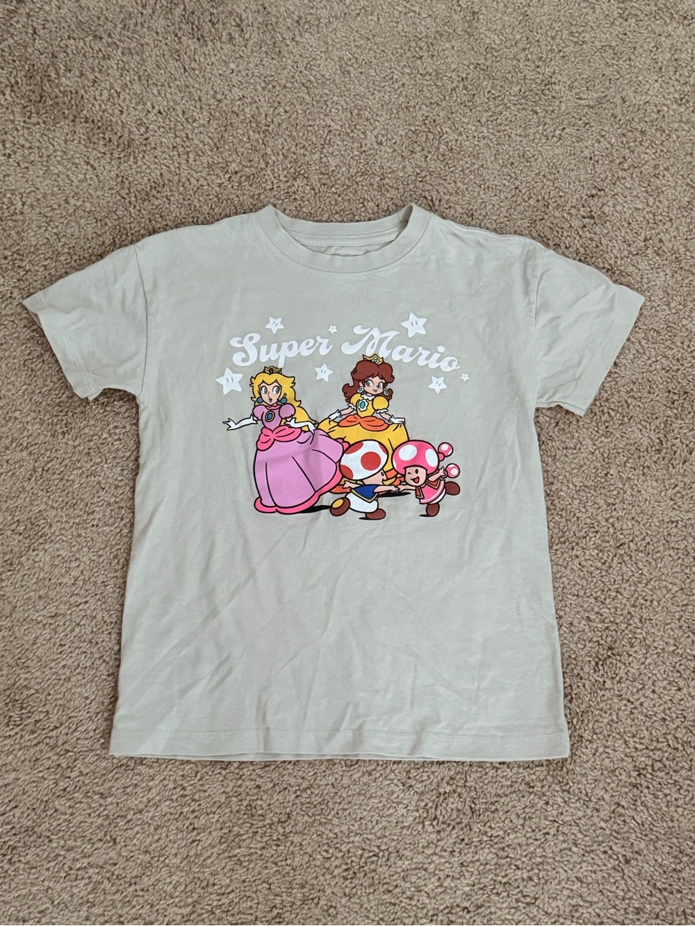 Super Mario Princess Graphic Tee - Light Beige with Pink Accents